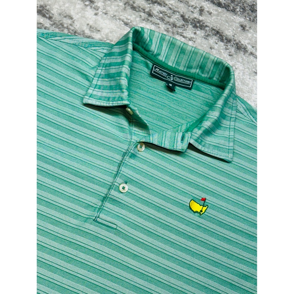 Masters Collection Polo Shirt Mens M Green Striped Pima Cotton Golf Short Sleeve